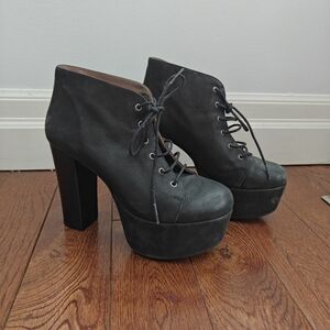 Aldo Genuine Leather Platform Lace-Up Ankle Boots - Black Size 7